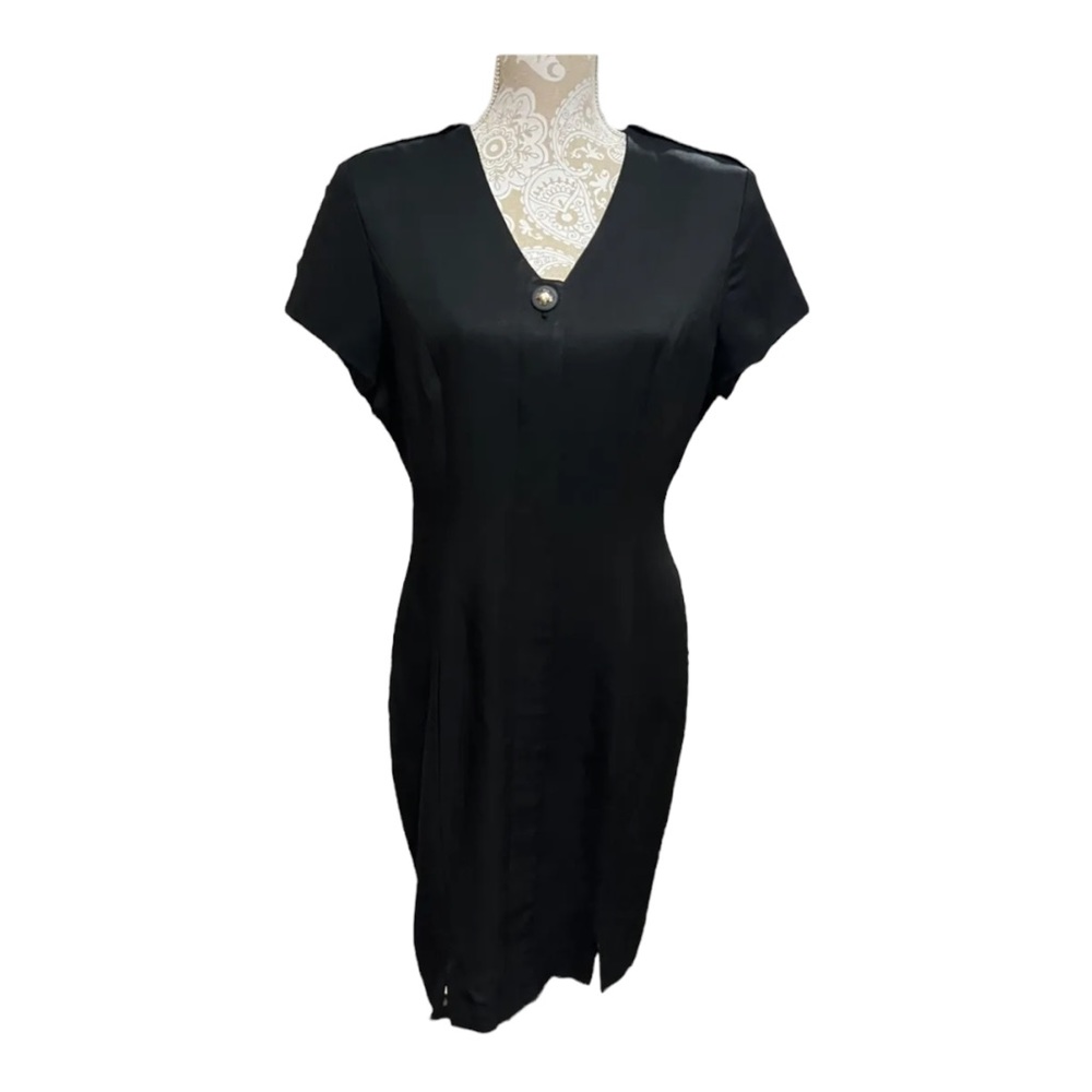 Vintage Danny & Nicole Black Career A-Line Dress Size 14P Petite Business MIDI